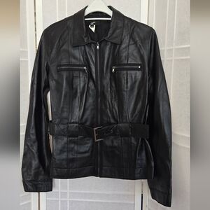 Philippe Adec Black Leather Belted Jacket